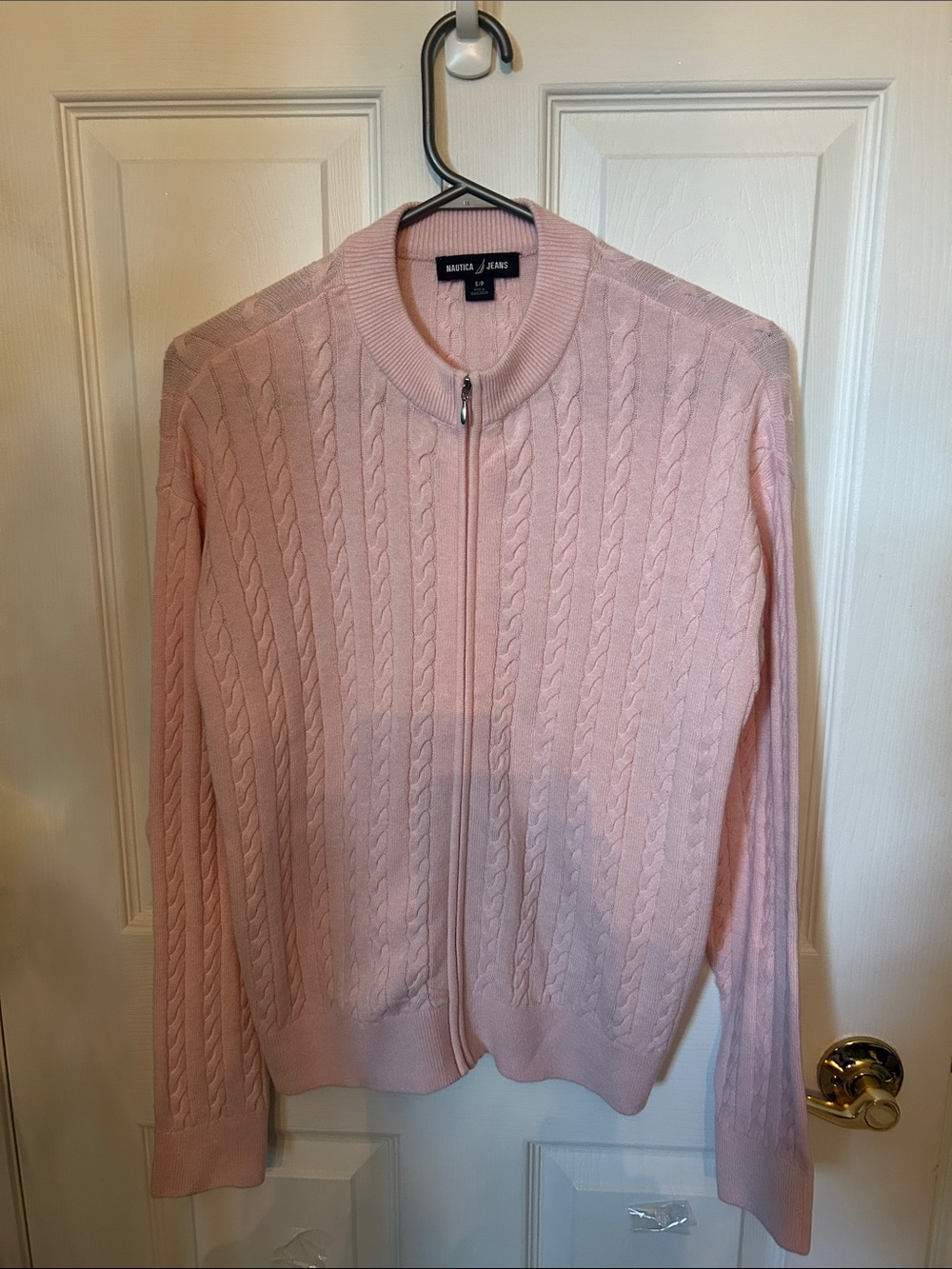 Nautica Light Pink Cable-Knit Zip Sweater